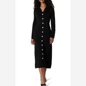 NWOT Nanette Lepore Black Long Sleeve Pearl White Button Sweater Dress